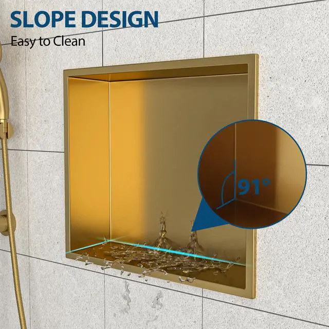 Alt view image 6 of 7 - 15" x 13" Stainless Steel Shower Niche, Gold