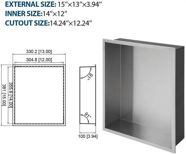 Alt view image 3 of 7 - 15" x 13" Stainless Steel Shower Niche, Brushed Nickel
