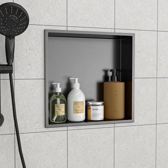 Alt view image 4 of 7 - 15" x 15" Stainless Steel Shower Niche, Gunmetal Black