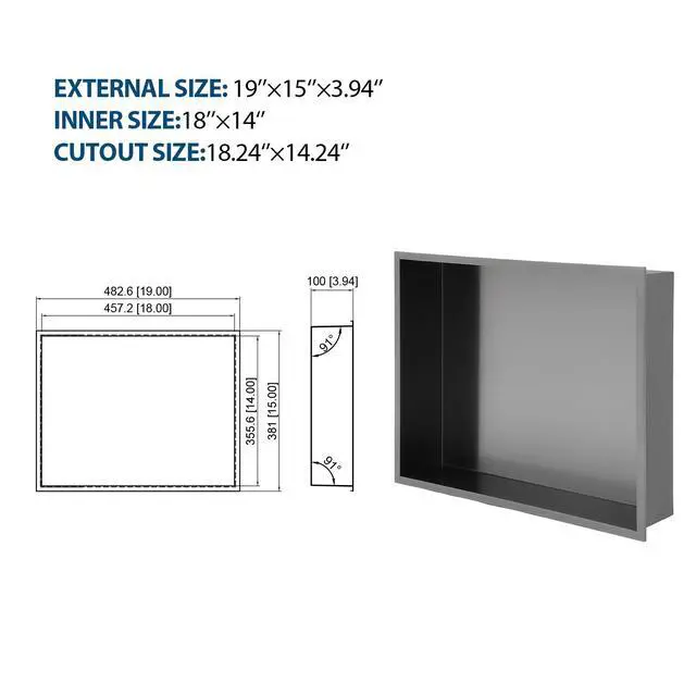 Alt view image 3 of 7 - 19" x 15" Stainless Steel Shower Niche, Gunmetal Black