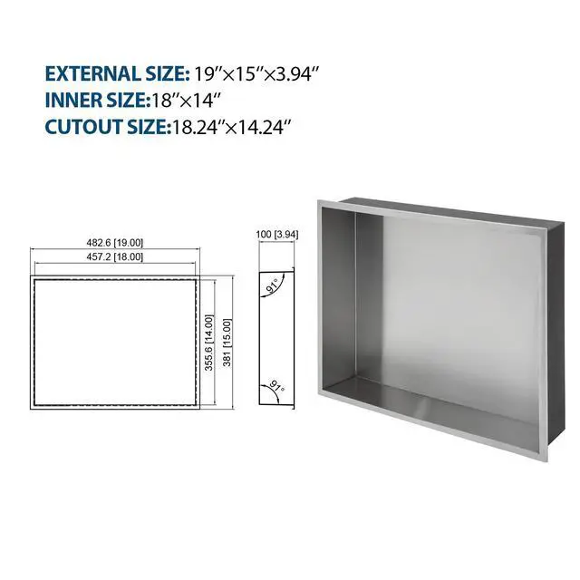 Alt view image 3 of 7 - 19" x 15" Stainless Steel Shower Niche, Brushed Nickel