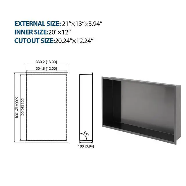 Alt view image 3 of 7 - 21" x 13" Stainless Steel Shower Niche, Gunmetal Black