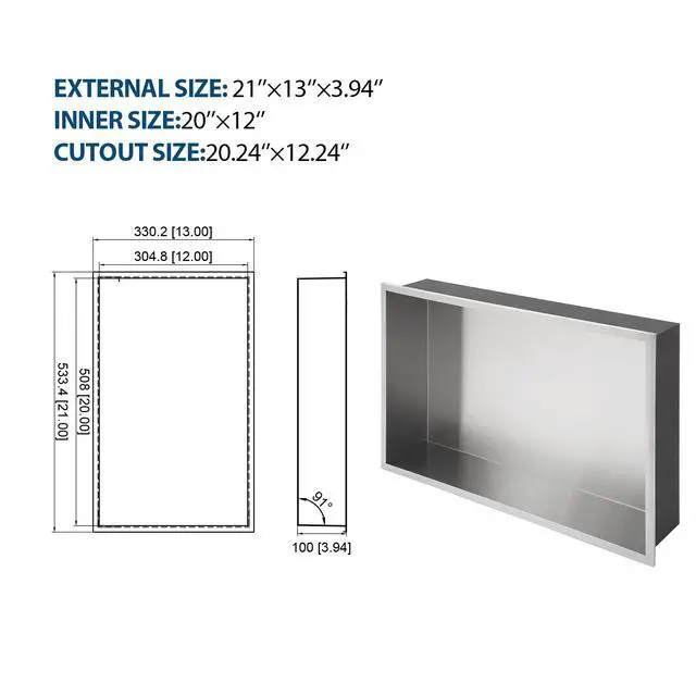 Alt view image 3 of 7 - 21" x 13" Stainless Steel Shower Niche, Brushed Nickel