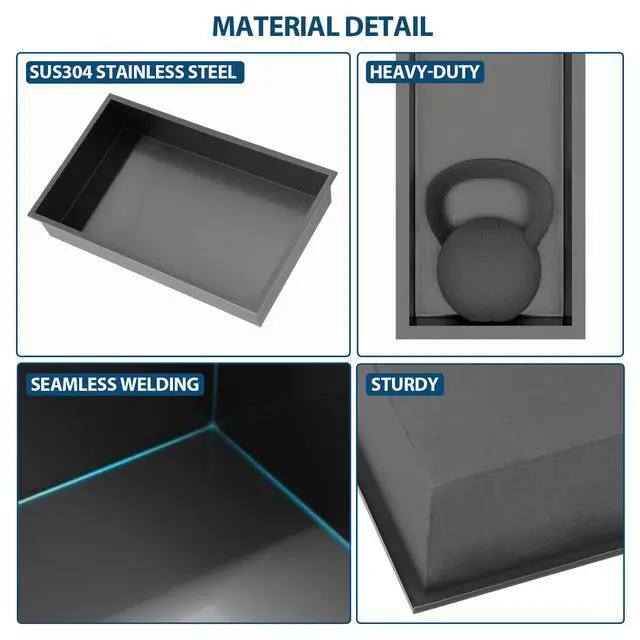 Alt view image 7 of 7 - 21" x 13" Stainless Steel Shower Niche, Gunmetal Black