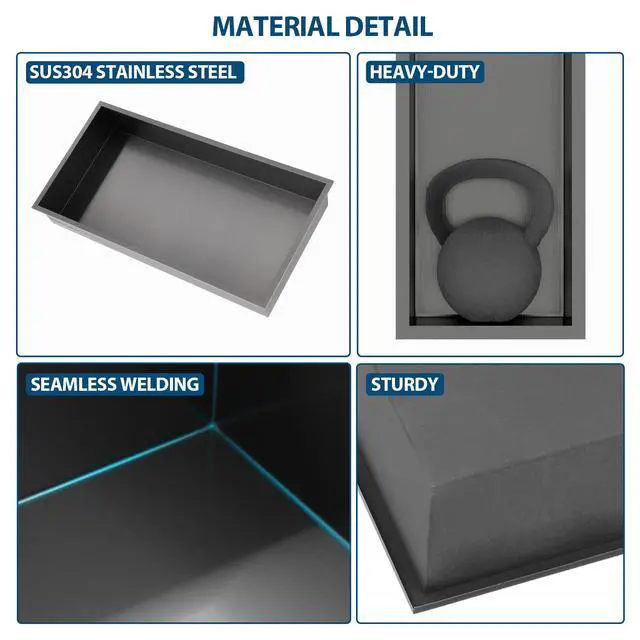 Alt view image 7 of 7 - 25" x 13" Stainless Steel Shower Niche, Gunmetal Black