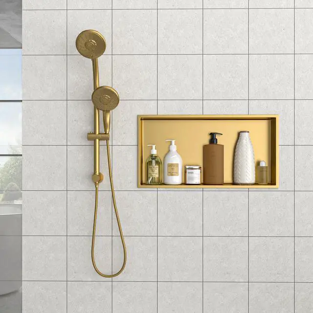 Alt view image 2 of 7 - 25" x 13" Stainless Steel Shower Niche, Gold