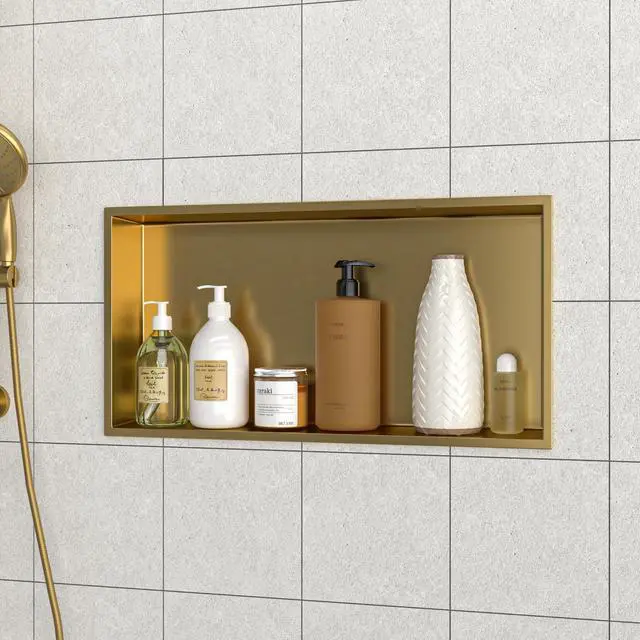 Alt view image 4 of 7 - 25" x 13" Stainless Steel Shower Niche, Gold