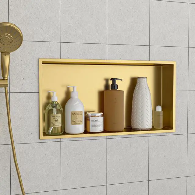Alt view image 5 of 7 - 25" x 13" Stainless Steel Shower Niche, Gold