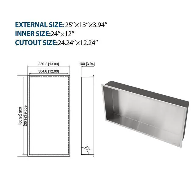 Alt view image 3 of 7 - 25" x 13" Stainless Steel Shower Niche, Brushed Nickel
