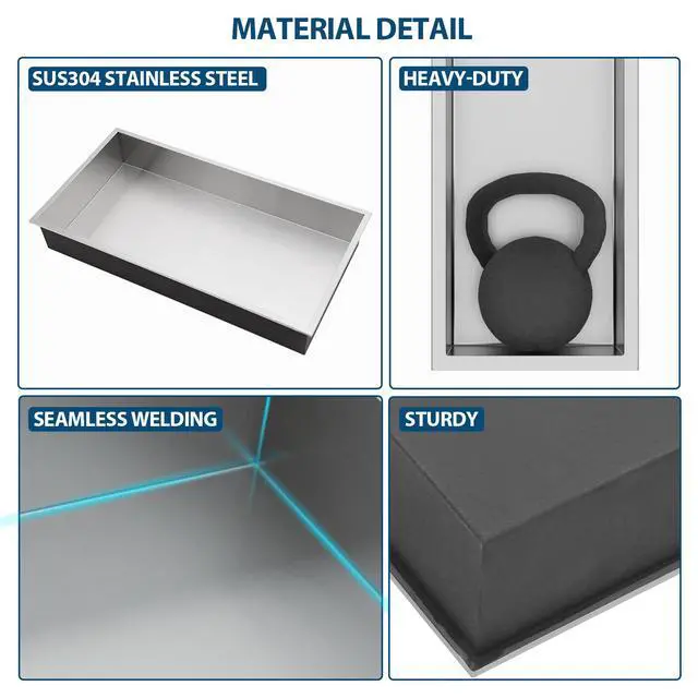 Alt view image 7 of 7 - 25" x 13" Stainless Steel Shower Niche, Brushed Nickel