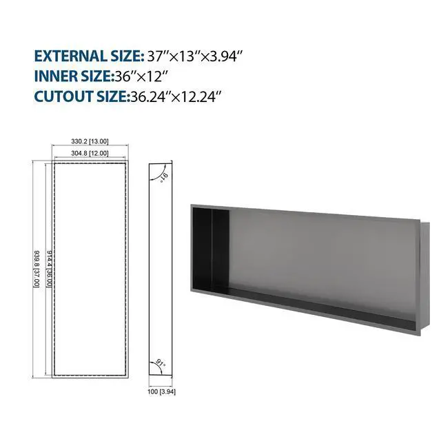 Alt view image 3 of 7 - 37" x 13" Stainless Steel Shower Niche, Gunmetal Black