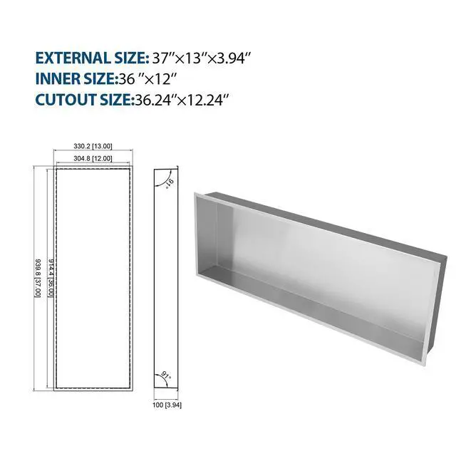 Alt view image 3 of 7 - 37" x 13" Stainless Steel Shower Niche, Brushed Nickel