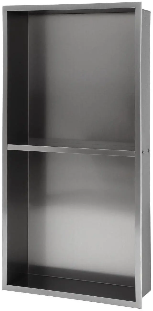 Main image of 13" x 25" Stainless Steel Shower Niche Double Shelf, Gunmetal Black