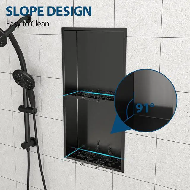 Alt view image 6 of 7 - 13" x 25" Stainless Steel Shower Niche Double Shelf, Gunmetal Black