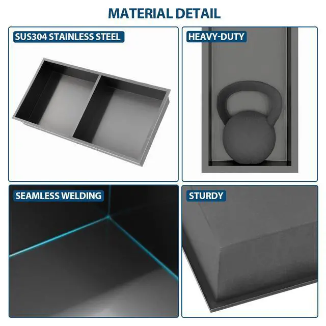 Alt view image 7 of 7 - 13" x 25" Stainless Steel Shower Niche Double Shelf, Gunmetal Black