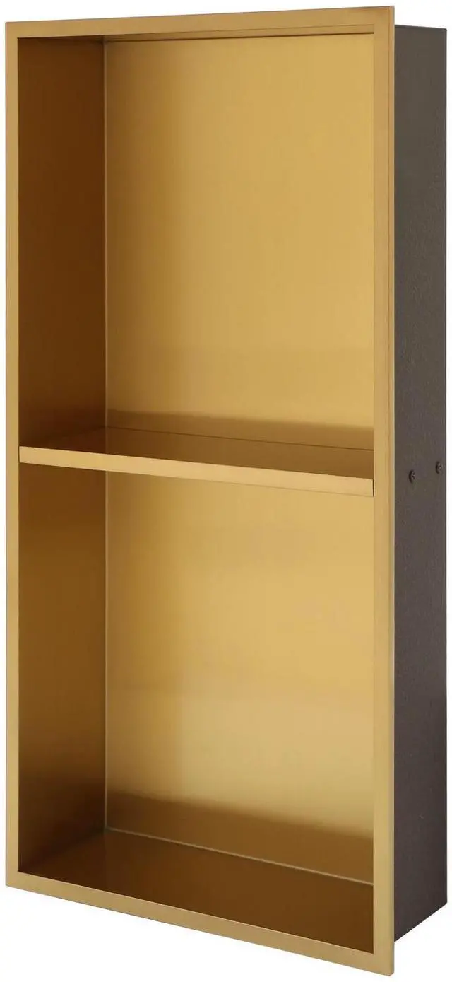 Main image of 13" x 25" Stainless Steel Shower Niche Double Shelf, Gold
