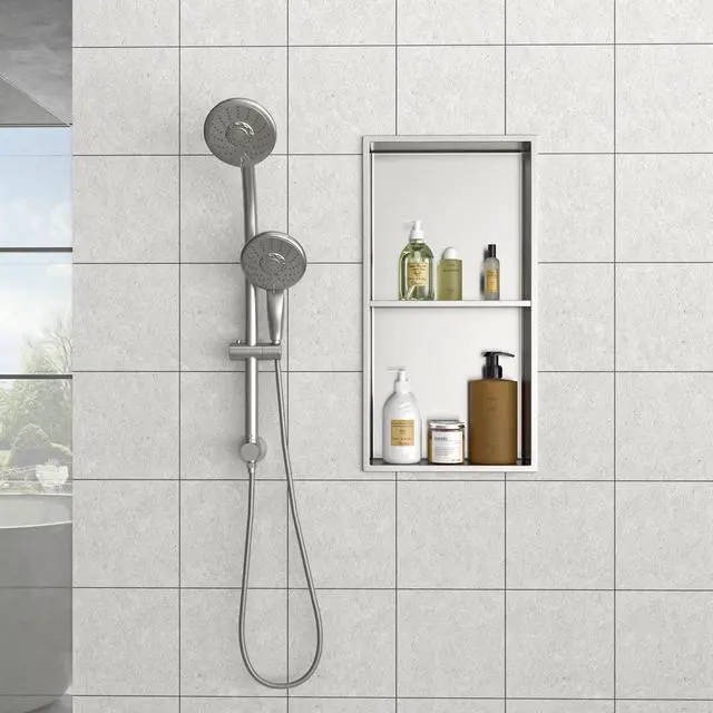 Alt view image 4 of 7 - 13" x 25" Stainless Steel Shower Niche Double Shelf, Brushed Nickel