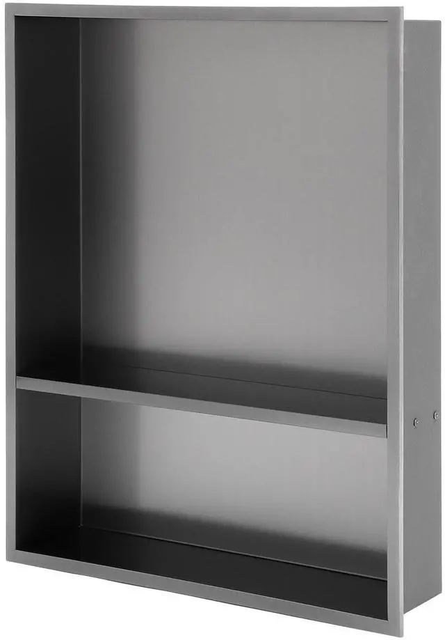 Main image of 21" x 17" Stainless Steel Shower Niche Double Shelf, Gunmetal Black