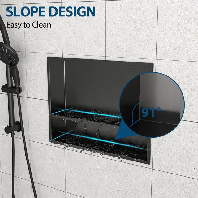 Alt view image 6 of 7 - 19" x 15" Stainless Steel Shower Niche Double Shelf, Gunmetal Black