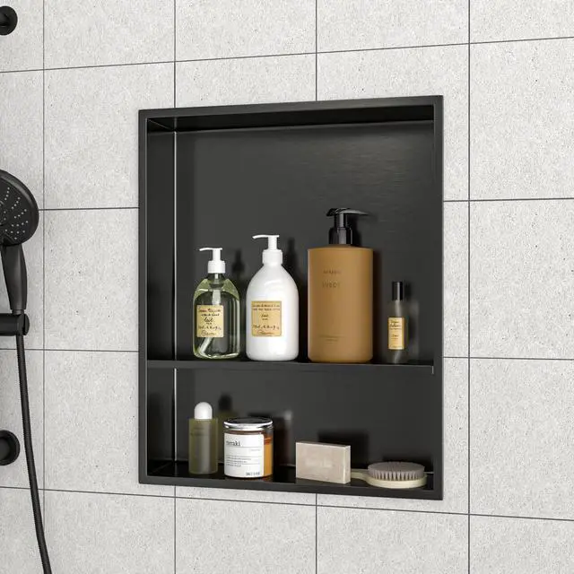 Alt view image 2 of 7 - 21" x 17" Stainless Steel Shower Niche Double Shelf, Gunmetal Black