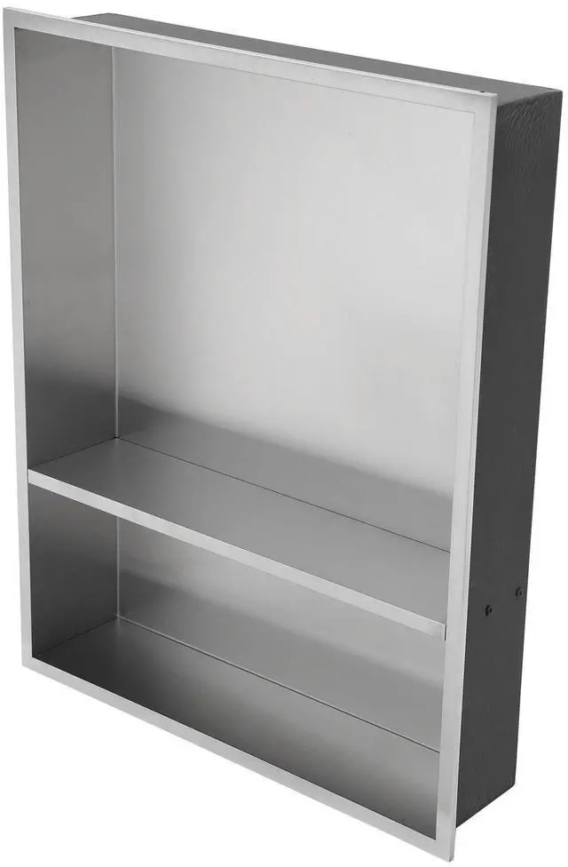 Main image of 21" x 17" Stainless Steel Shower Niche Double Shelf, Brushed Nickel