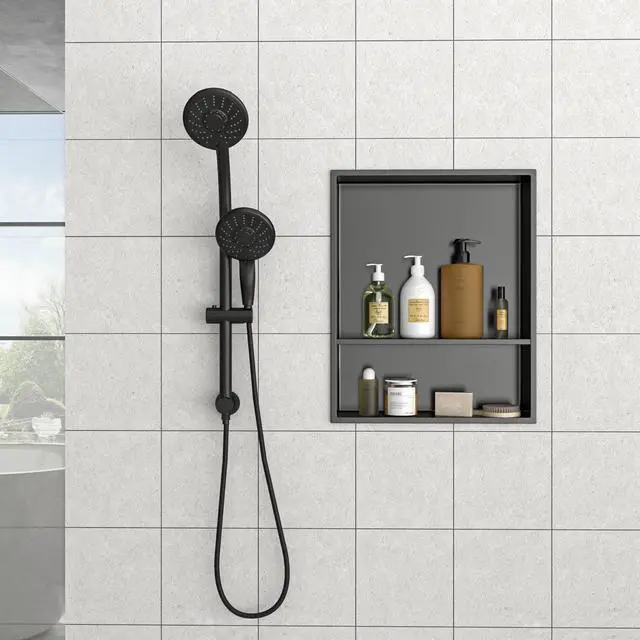Alt view image 5 of 7 - 21" x 17" Stainless Steel Shower Niche Double Shelf, Gunmetal Black