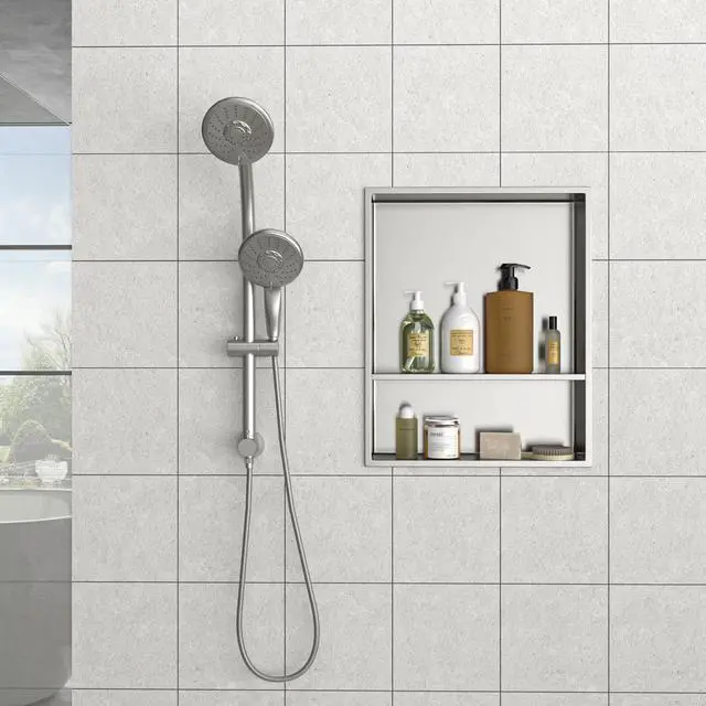 Alt view image 4 of 7 - 21" x 17" Stainless Steel Shower Niche Double Shelf, Brushed Nickel