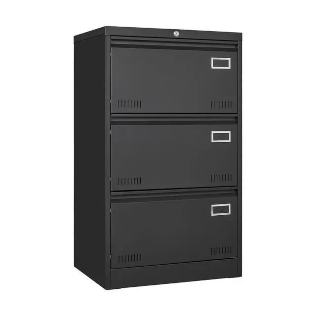 Alt view image 6 of 7 - Filing Cabinet Lateral File Cabinet 3 Drawer, Blcak Locking Metal File Cabinets Three Drawer, Office Filing Cabinet with Lock Drawers for Home Office/Legal/Letter/A4/F4