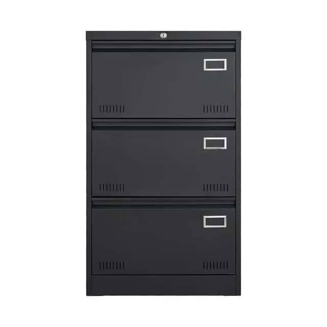 Alt view image 7 of 7 - Filing Cabinet Lateral File Cabinet 3 Drawer, Blcak Locking Metal File Cabinets Three Drawer, Office Filing Cabinet with Lock Drawers for Home Office/Legal/Letter/A4/F4