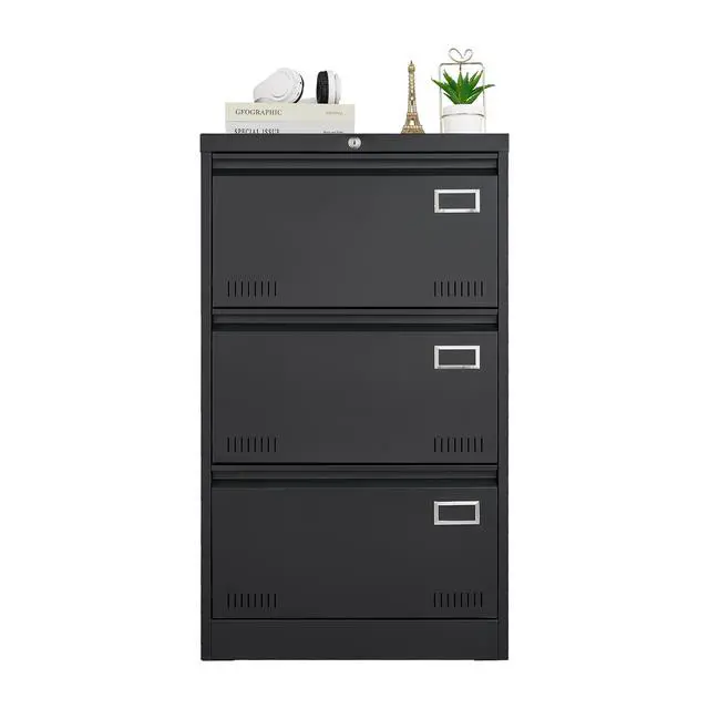 Alt view image 4 of 7 - Filing Cabinet Lateral File Cabinet 3 Drawer, Blcak Locking Metal File Cabinets Three Drawer, Office Filing Cabinet with Lock Drawers for Home Office/Legal/Letter/A4/F4
