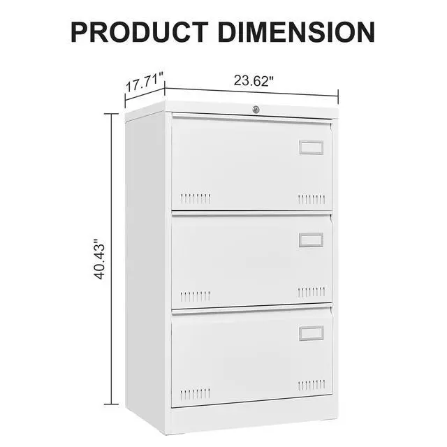 Alt view image 3 of 7 - Filing Cabinet Lateral File Cabinet 3 Drawer, White Filing Cabinets with Lock, Locking Metal File Cabinets Three Drawer Office Cabinet for Legal/Letter/A4/F4 Home Offic
