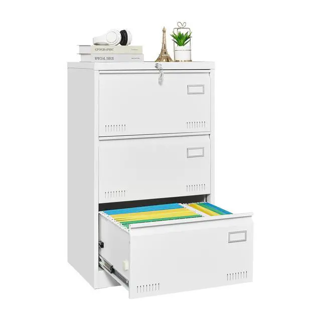 Alt view image 4 of 7 - Filing Cabinet Lateral File Cabinet 3 Drawer, White Filing Cabinets with Lock, Locking Metal File Cabinets Three Drawer Office Cabinet for Legal/Letter/A4/F4 Home Offic