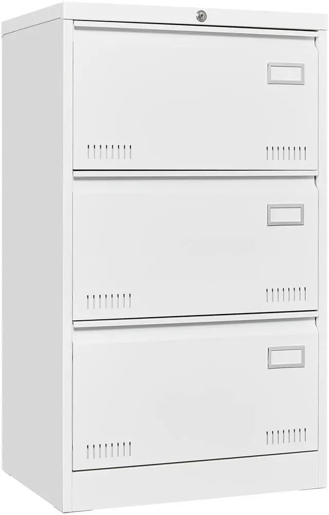 Main image of Filing Cabinet Lateral File Cabinet 3 Drawer, White Filing Cabinets with Lock, Locking Metal File Cabinets Three Drawer Office Cabinet for Legal/Letter/A4/F4 Home Offic