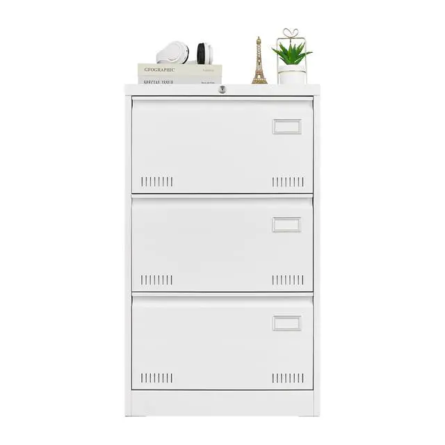 Alt view image 5 of 7 - Filing Cabinet Lateral File Cabinet 3 Drawer, White Filing Cabinets with Lock, Locking Metal File Cabinets Three Drawer Office Cabinet for Legal/Letter/A4/F4 Home Offic