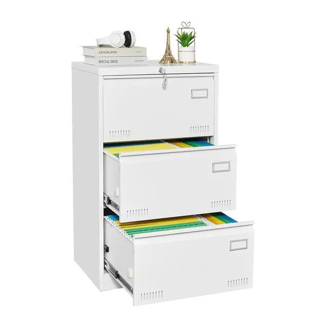 Alt view image 7 of 7 - Filing Cabinet Lateral File Cabinet 3 Drawer, White Filing Cabinets with Lock, Locking Metal File Cabinets Three Drawer Office Cabinet for Legal/Letter/A4/F4 Home Offic