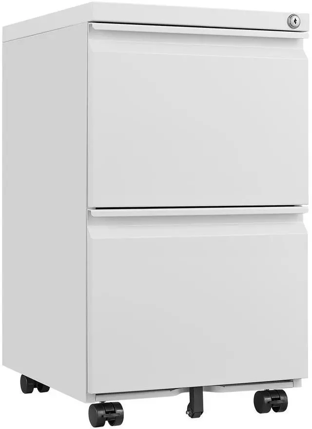 Main image of White 2 Drawer Lockable Mobile File Cabinet, Under Desk Steel Storage for Legal & Letter Size Files