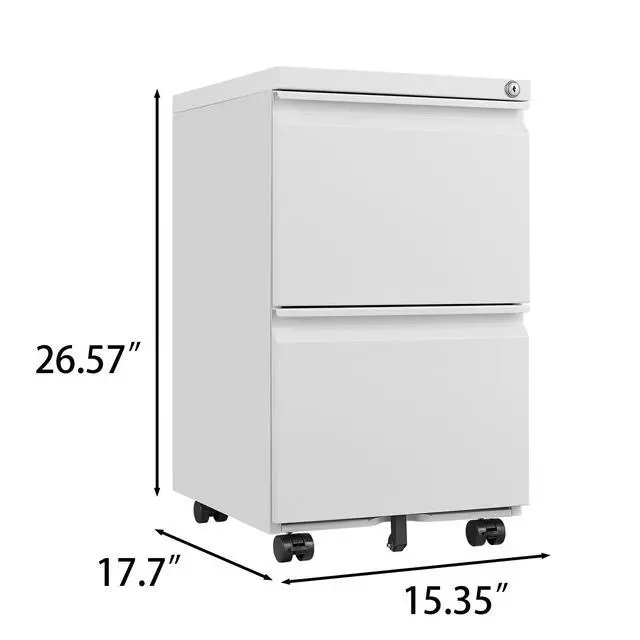Alt view image 3 of 7 - White 2 Drawer Lockable Mobile File Cabinet, Under Desk Steel Storage for Legal & Letter Size Files