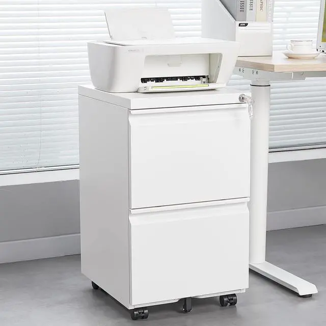Alt view image 2 of 7 - White 2 Drawer Lockable Mobile File Cabinet, Under Desk Steel Storage for Legal & Letter Size Files