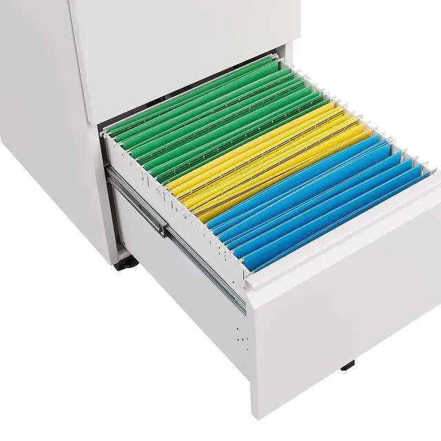 Alt view image 4 of 7 - White 2 Drawer Lockable Mobile File Cabinet, Under Desk Steel Storage for Legal & Letter Size Files