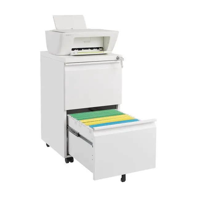 Alt view image 6 of 7 - White 2 Drawer Lockable Mobile File Cabinet, Under Desk Steel Storage for Legal & Letter Size Files