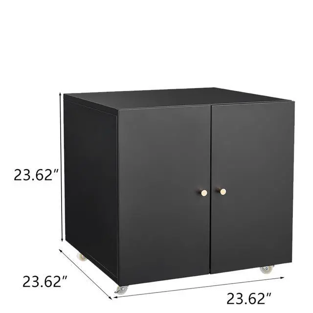 Alt view image 3 of 7 - Black Steel Double-Door Printer Cabinet with 360° Lockable Casters & Adjustable Shelves, Modern Storage Organizer for Office, Home & Garage