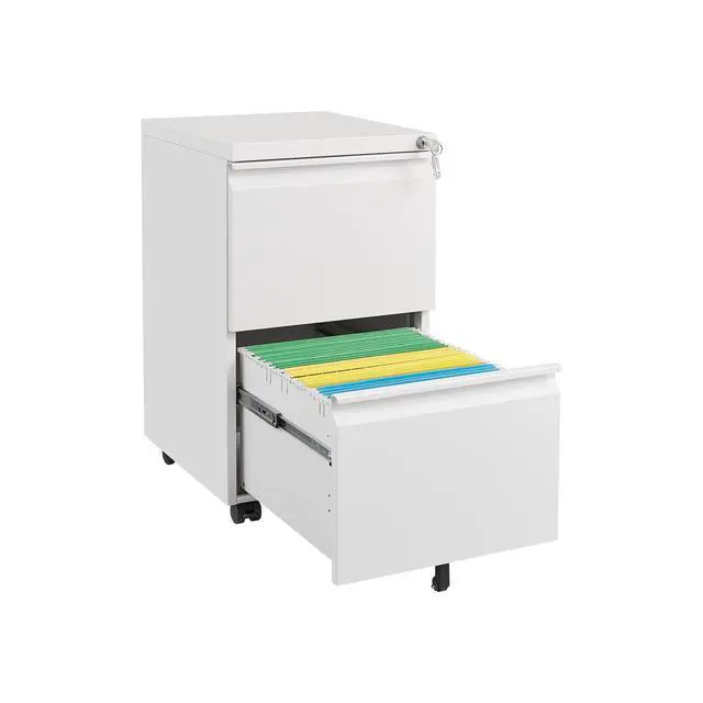 Alt view image 7 of 7 - White 2 Drawer Lockable Mobile File Cabinet, Under Desk Steel Storage for Legal & Letter Size Files