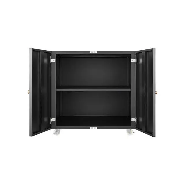 Alt view image 7 of 7 - Black Steel Double-Door Printer Cabinet with 360° Lockable Casters & Adjustable Shelves, Modern Storage Organizer for Office, Home & Garage