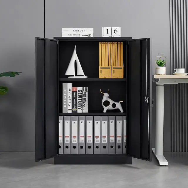 Alt view image 6 of 7 - Metal Storage Cabinet with Locking Doors and Adjustable Shelf, Folding Filing Storage Cabinet , Folding Storage Locker Cabinet for Home Office,School,Garage, Black