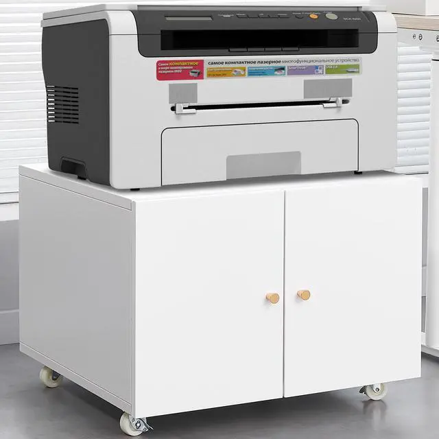 Alt view image 2 of 7 - White Metal Printer Stand with Storage Mobile Printer Tables for Small Spaces with Door Adjustable Shelf File Cabinet on Wheels for Home Office.