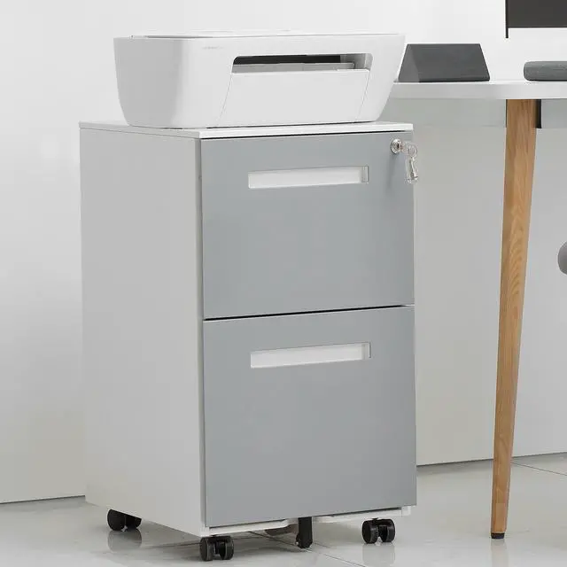 Alt view image 2 of 5 - 2 Drawer Mobile Locking File Cabinet, Rolling Filing Cabinet for Letter/A4 Size With 5 Wheels,GREY