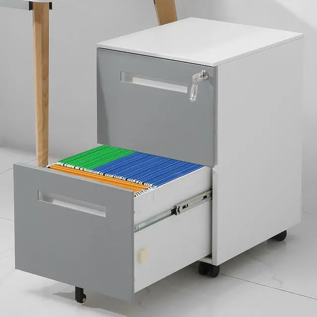 Alt view image 4 of 5 - 2 Drawer Mobile Locking File Cabinet, Rolling Filing Cabinet for Letter/A4 Size With 5 Wheels,GREY