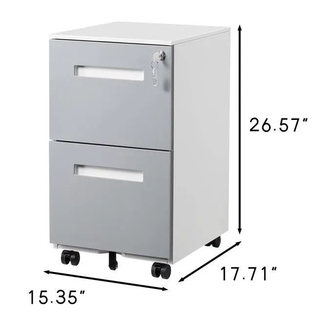 Alt view image 3 of 5 - 2 Drawer Mobile Locking File Cabinet, Rolling Filing Cabinet for Letter/A4 Size With 5 Wheels,GREY