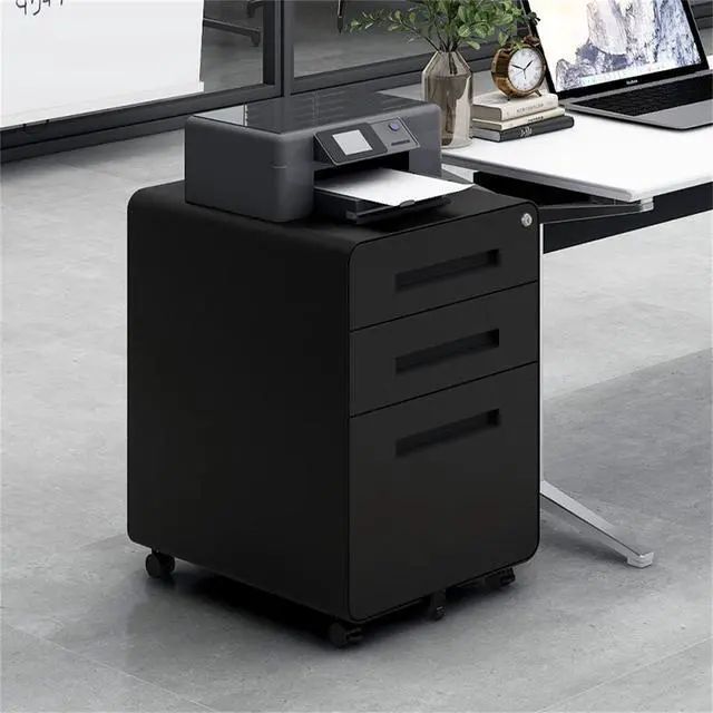 Alt view image 2 of 7 - Black 3 Drawer Mobile File Cabinet, Under Desk Anti-Tilt Cold Rolled Steel Storage Cabinet for Legal/Letter/A4 Files