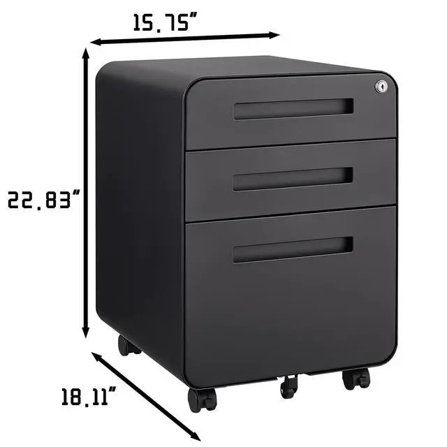 Alt view image 3 of 7 - Black 3 Drawer Mobile File Cabinet, Under Desk Anti-Tilt Cold Rolled Steel Storage Cabinet for Legal/Letter/A4 Files